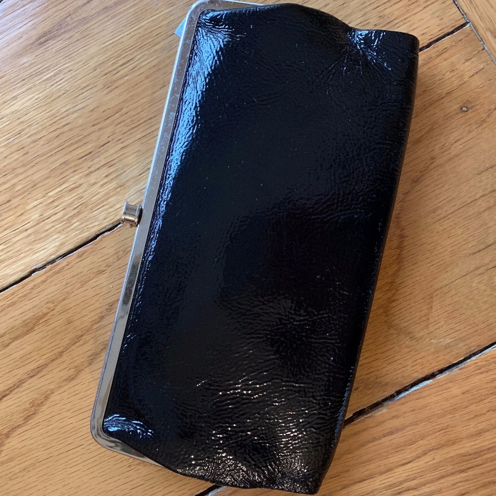 HOBO Lauren Clutch Wallet Black Patent Leather